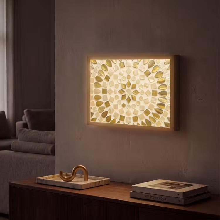 Patroon - Vormen - Mozaïek - Abstract - Goud Light Box met batterij (Wandlamp) middel -sfeer1