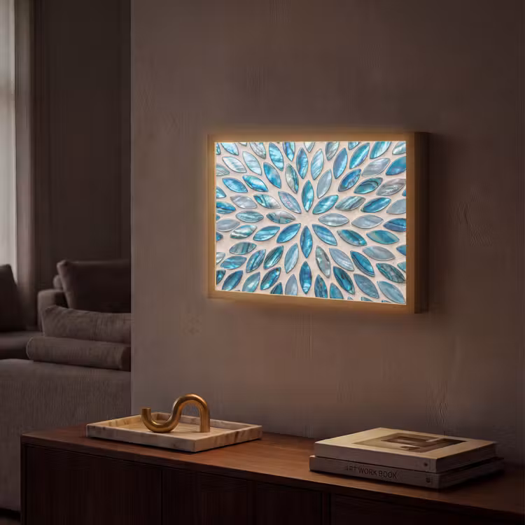 Patroon - Glans - Abstract - Blauw - Decoratie Light Box met batterij (Wandlamp) middel -sfeer1