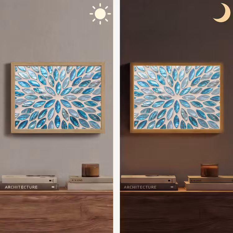 Patroon - Glans - Abstract - Blauw - Decoratie Light Box met batterij (Wandlamp) middel -sfeer3