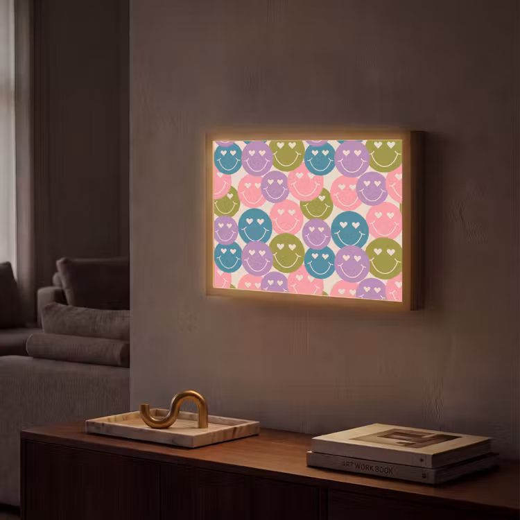 Patroon - Smiley - Kleurrijk - Hartjes Light Box met batterij (Wandlamp) middel 907 -sfeer1