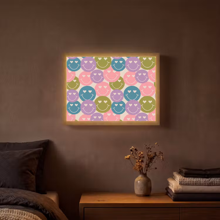 Patroon - Smiley - Kleurrijk - Hartjes Light Box met batterij (Wandlamp) middel 907 -sfeer4