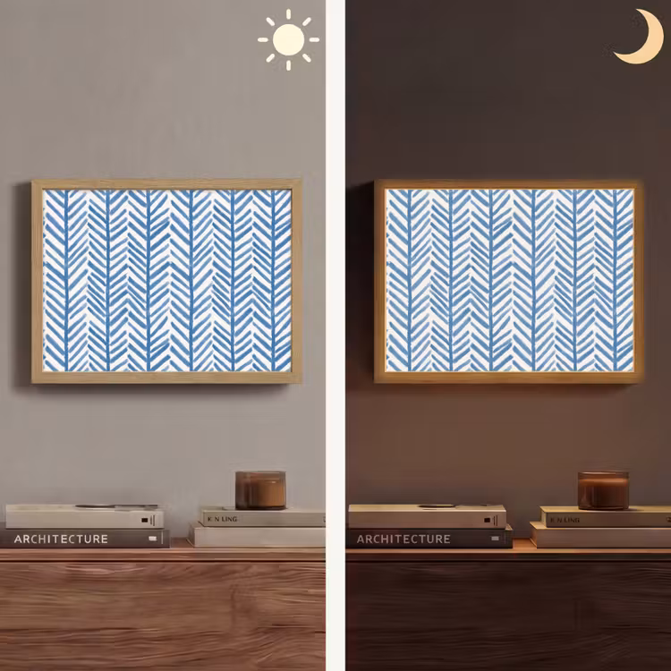Patroon - Streep - Blauw Light Box met batterij (Wandlamp) middel 907 -sfeer3