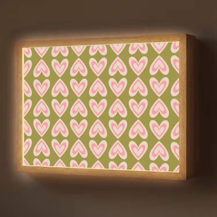 Patroon - Symmetrisch - Hartjes - Olijfgroen Light Box met batterij (Wandlamp) middel 907 -z3d_website