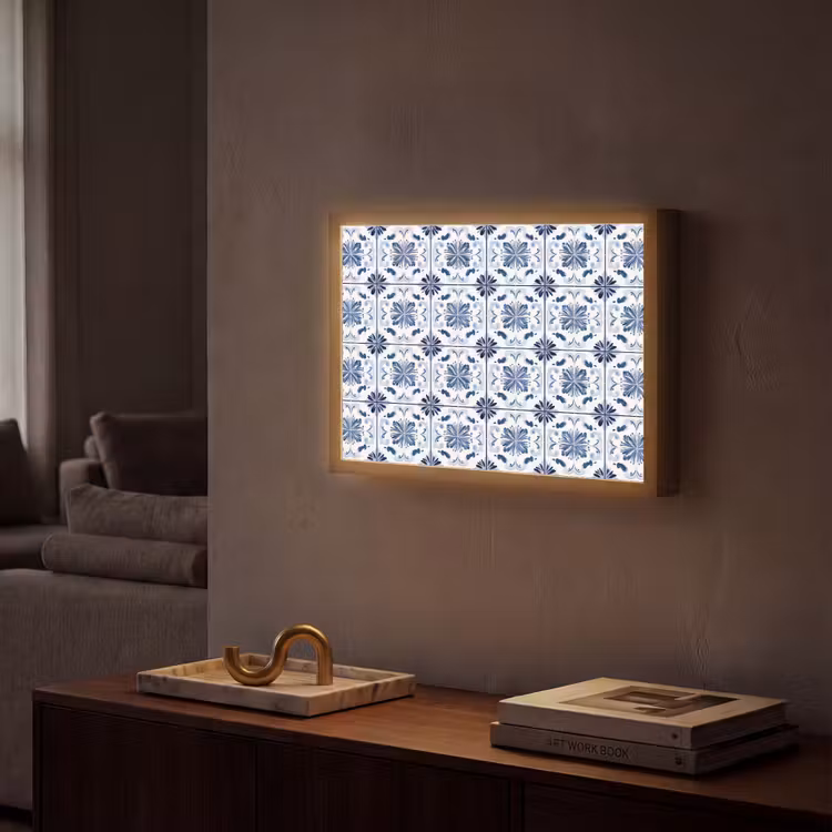 Patroon - Tegel - Blauw Light Box met batterij (Wandlamp) middel 907 -sfeer1