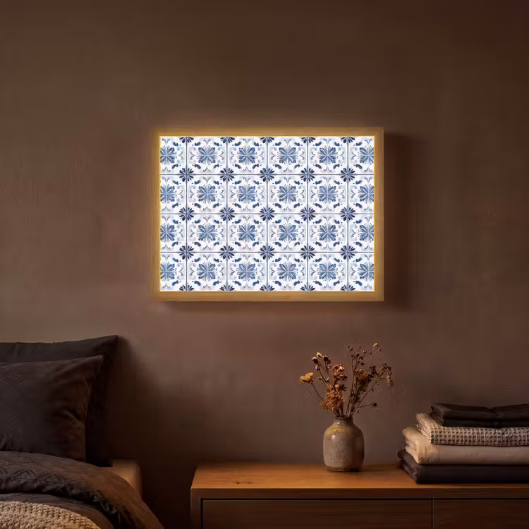 Patroon - Tegel - Blauw Light Box met batterij (Wandlamp) middel 907 -sfeer4