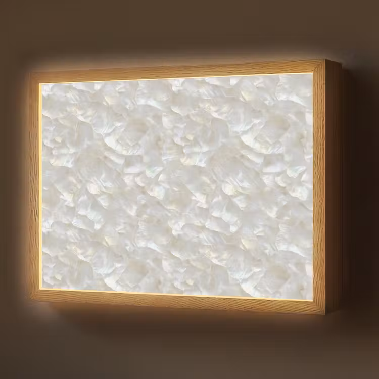 Parelmoerglans - Wit - Schelp Light Box met batterij (Wandlamp) middel 907 -z3d_website