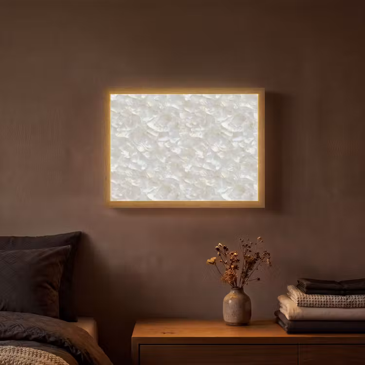 Parelmoerglans - Wit - Schelp Light Box met batterij (Wandlamp) middel 907 -sfeer4