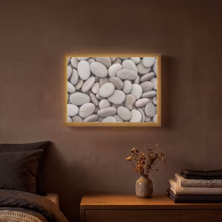 Kiezels - Stenen - Grijs Light Box met batterij (Wandlamp) middel -sfeer4