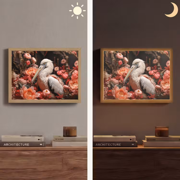 Pelikaan - Dier - Bloemen - Natuur - Botanisch - Roze Light Box met batterij (Wandlamp) middel -sfeer3