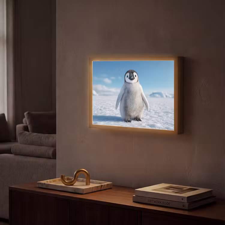 Pinguïn - Sneeuw - Landschap - Wit Light Box met batterij (Wandlamp) middel -sfeer1