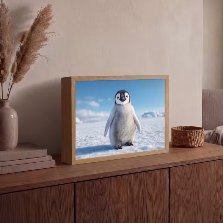 Pinguïn - Sneeuw - Landschap - Wit Light Box met batterij (Wandlamp) middel -sfeer2