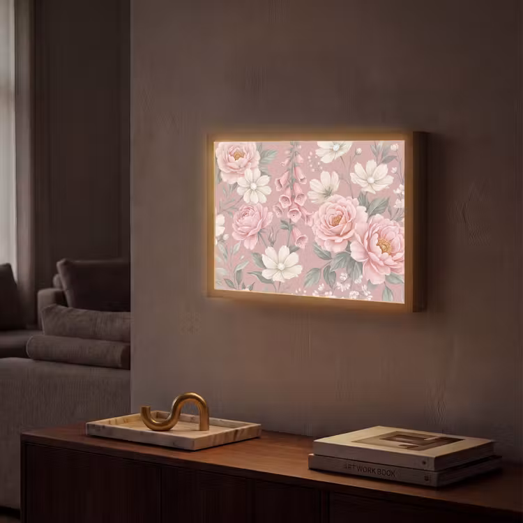 Pioenrozen - Vingerhoedskruid - Pink Light Box met batterij (Wandlamp) middel -sfeer1