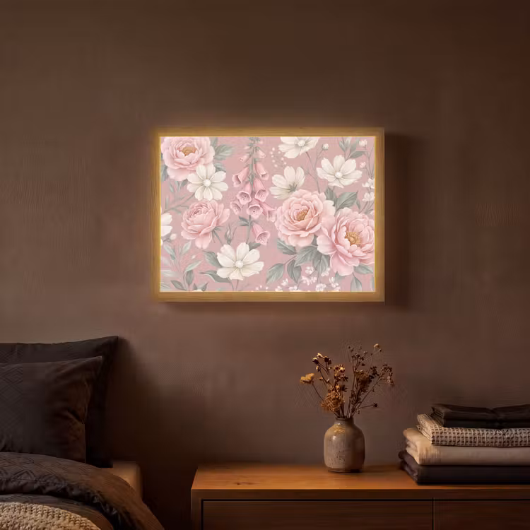 Pioenrozen - Vingerhoedskruid - Pink Light Box met batterij (Wandlamp) middel -sfeer4