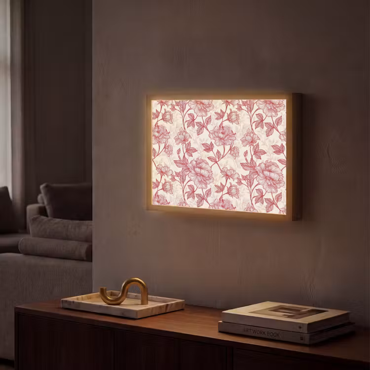 Pioenrozen - Modern - Rood Light Box met batterij (Wandlamp) middel 907 -sfeer1