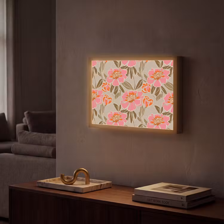 Pioenrozen - Patroon - Roze Light Box met batterij (Wandlamp) middel 907 -sfeer1