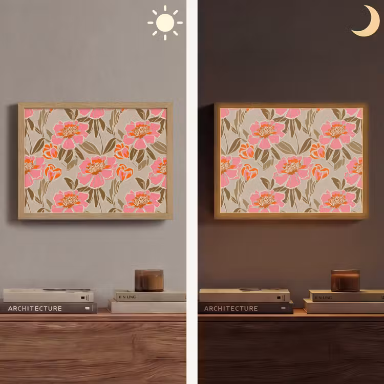Pioenrozen - Patroon - Roze Light Box met batterij (Wandlamp) middel 907 -sfeer3