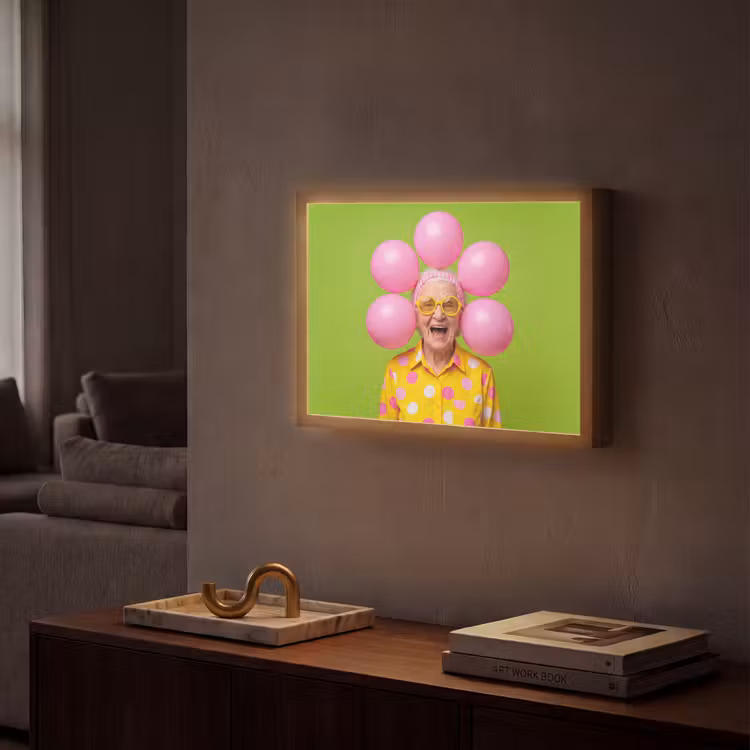 Mens - Ballonnen - Feest - Kleurrijk - Roze Light Box met batterij (Wandlamp) middel -sfeer1