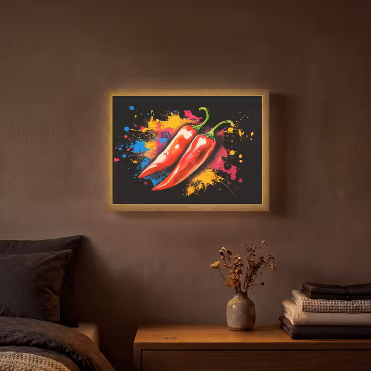 Peper - Graffiti - Verf - Abstract - Modern - Kleurrijk Light Box met batterij (Wandlamp) middel -sfeer4