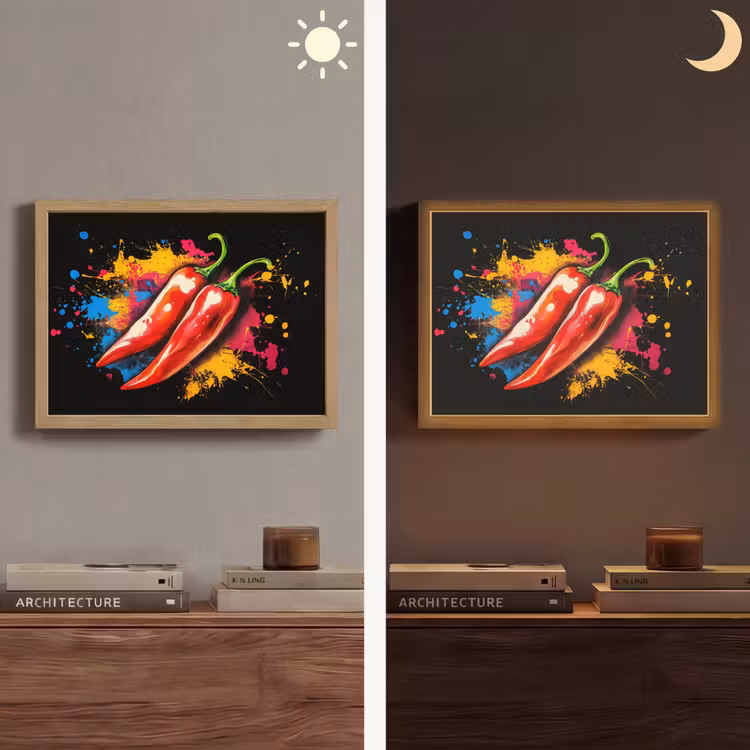 Peper - Graffiti - Verf - Abstract - Modern - Kleurrijk Light Box met batterij (Wandlamp) middel -sfeer3