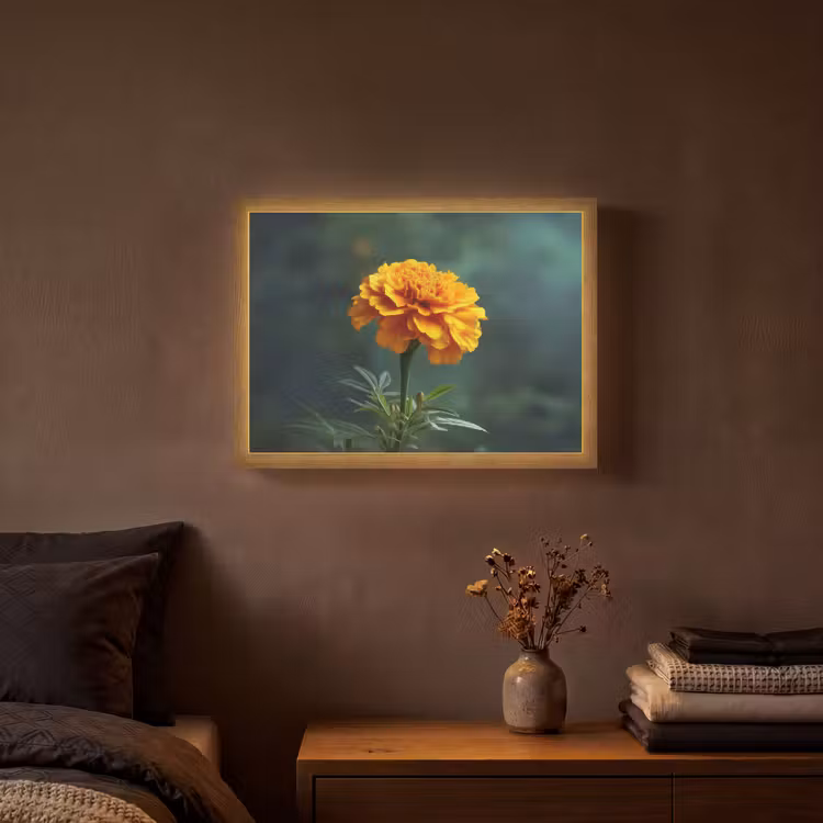 Bloemblaadjes - Afrikaan - Oranje - Wazig Light Box met batterij (Wandlamp) middel -sfeer4