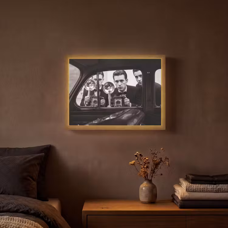 Fotograaf - Camera - Vintage - Journalistiek - Zwart-wit Light Box met batterij (Wandlamp) middel -sfeer4