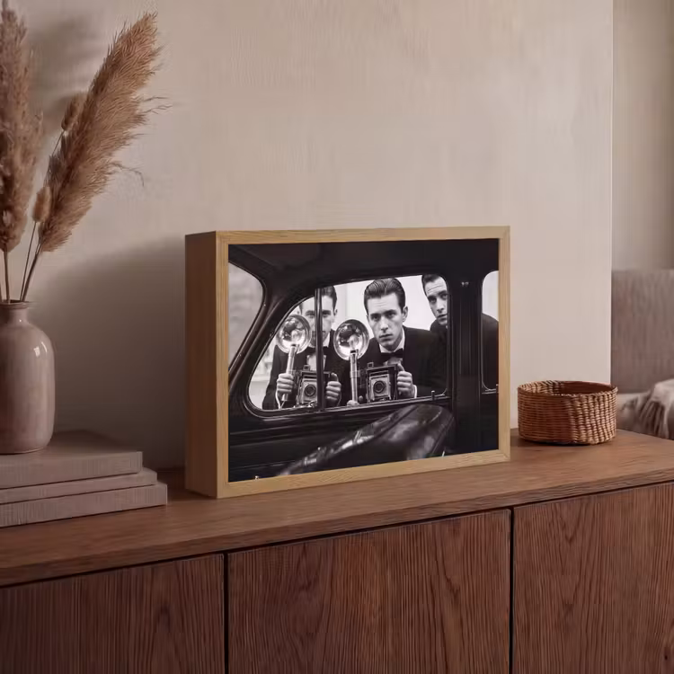 Fotograaf - Camera - Vintage - Journalistiek - Zwart-wit Light Box met batterij (Wandlamp) middel -sfeer2