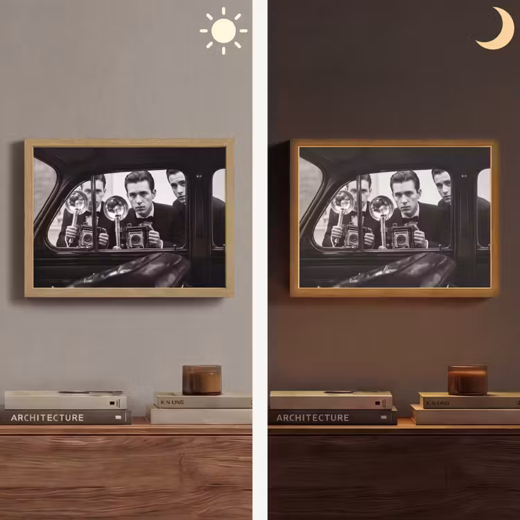 Fotograaf - Camera - Vintage - Journalistiek - Zwart-wit Light Box met batterij (Wandlamp) middel -sfeer3