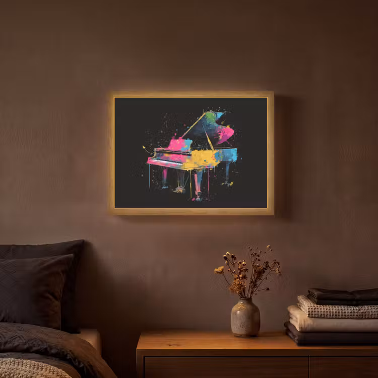 Piano - Kleurrijk - Verf - Modern Light Box met batterij (Wandlamp) middel -sfeer4