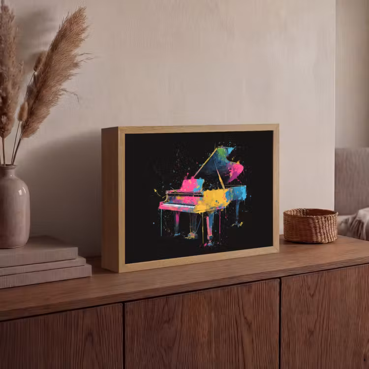 Piano - Kleurrijk - Verf - Modern Light Box met batterij (Wandlamp) middel -sfeer2