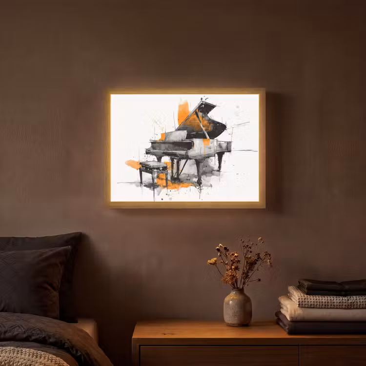 Piano - Oranje - Zwart - schets lijnen Light Box met batterij (Wandlamp) middel -sfeer4