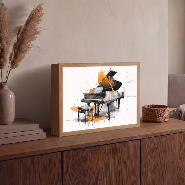 Piano - Oranje - Zwart - schets lijnen Light Box met batterij (Wandlamp) middel -sfeer2