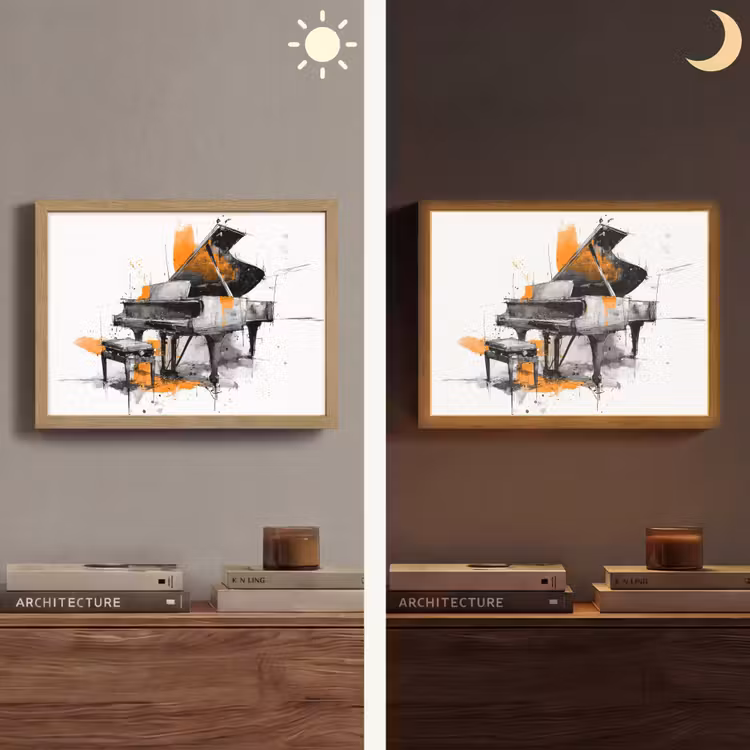Piano - Oranje - Zwart - schets lijnen Light Box met batterij (Wandlamp) middel -sfeer3