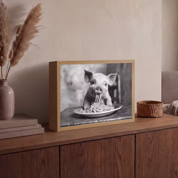 Varken - Schattig - Spaghetti - Zwart wit - Dier Light Box met batterij (Wandlamp) middel -sfeer2