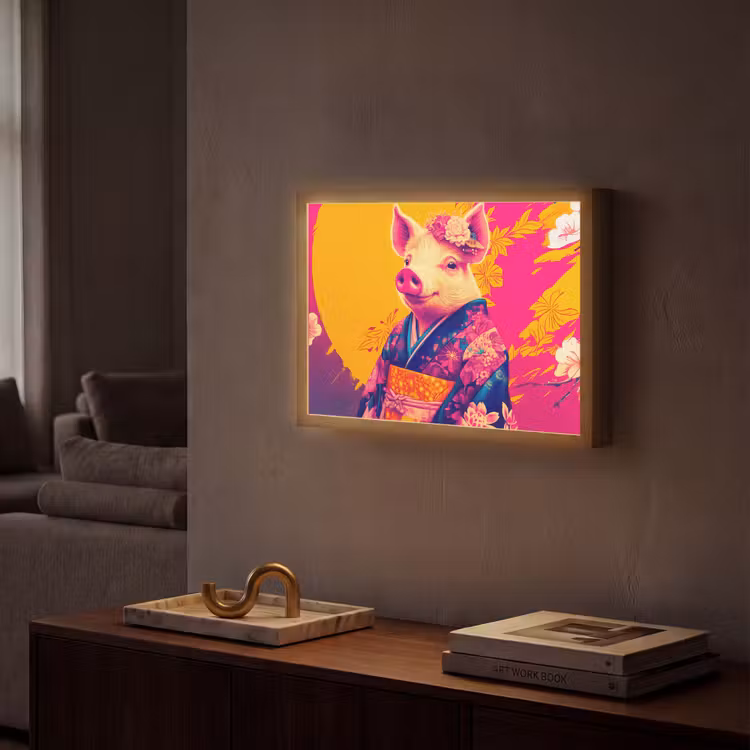 Varken - Bloemkroon - Kimono - Abstract Light Box met batterij (Wandlamp) middel -sfeer1