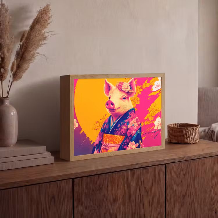 Varken - Bloemkroon - Kimono - Abstract Light Box met batterij (Wandlamp) middel -sfeer2