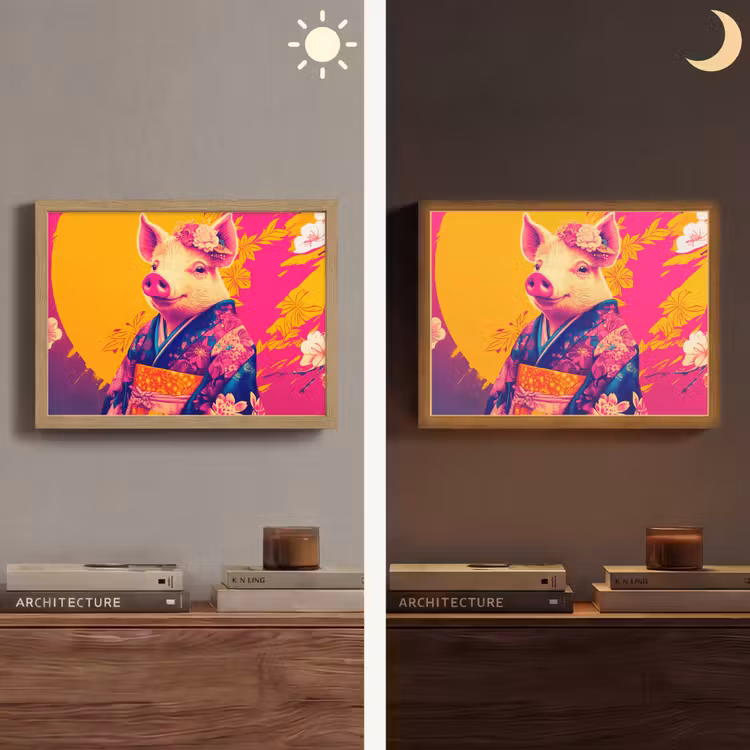 Varken - Bloemkroon - Kimono - Abstract Light Box met batterij (Wandlamp) middel -sfeer3