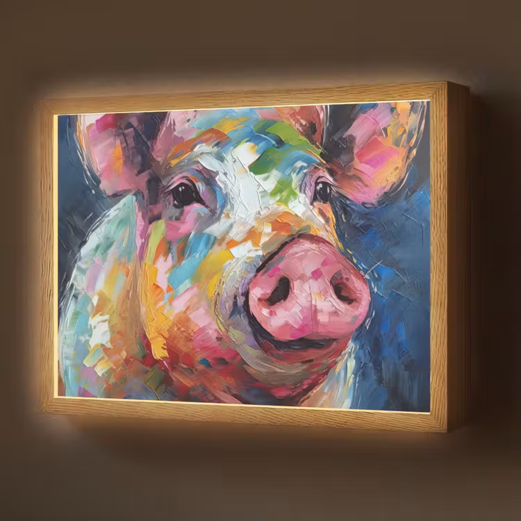 Varken - Olieverf - Dieren - Kunst Light Box met batterij (Wandlamp) middel -z3d_website