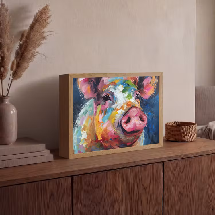 Varken - Olieverf - Dieren - Kunst Light Box met batterij (Wandlamp) middel -sfeer2