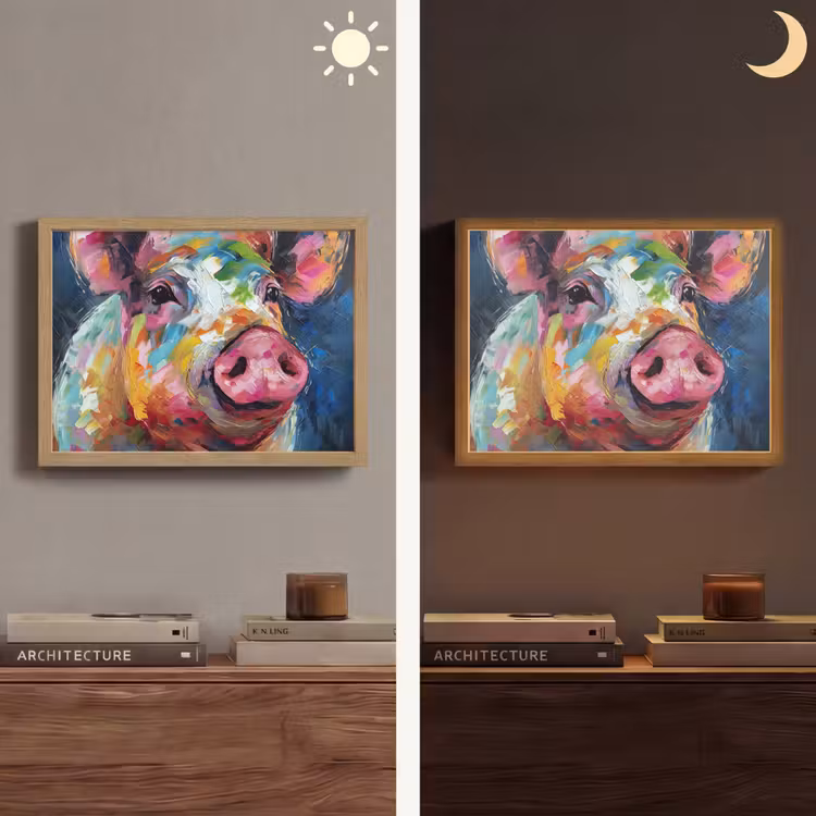 Varken - Olieverf - Dieren - Kunst Light Box met batterij (Wandlamp) middel -sfeer3