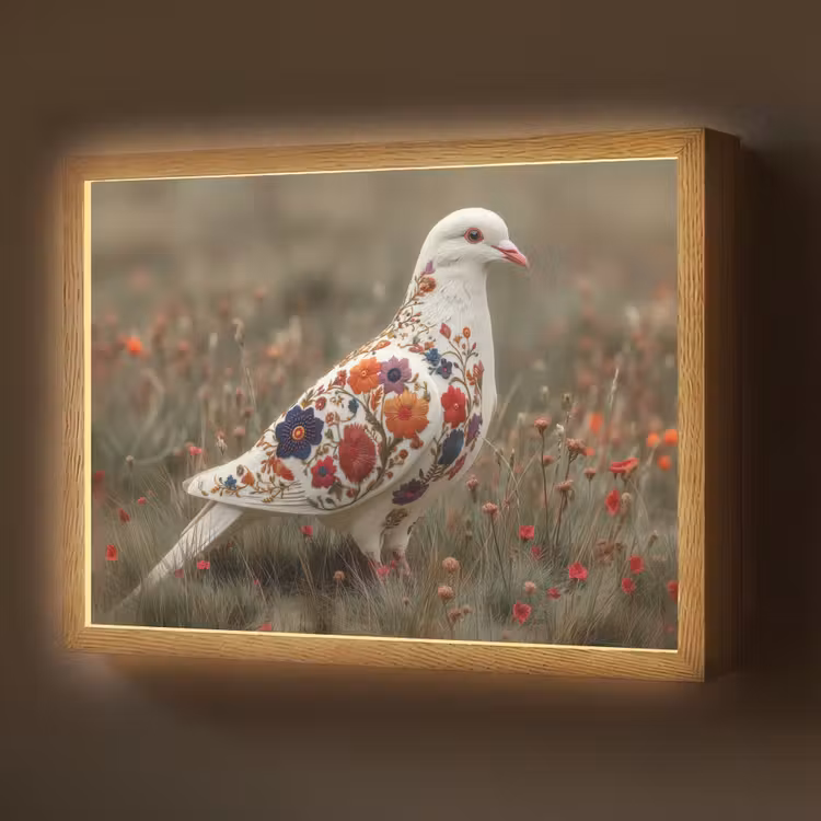 Duif - Bloemen - Natuur Light Box met batterij (Wandlamp) middel -z3d_website