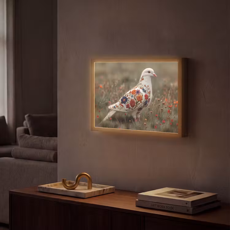 Duif - Bloemen - Natuur Light Box met batterij (Wandlamp) middel -sfeer1