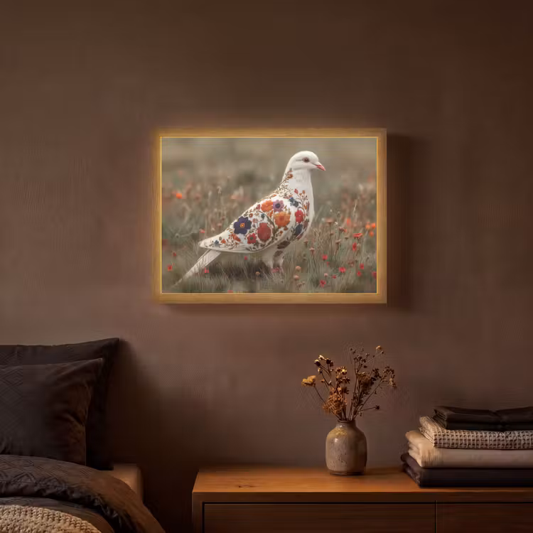 Duif - Bloemen - Natuur Light Box met batterij (Wandlamp) middel -sfeer4