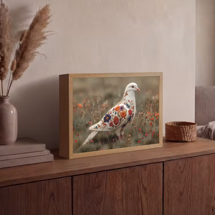 Duif - Bloemen - Natuur Light Box met batterij (Wandlamp) middel -sfeer2