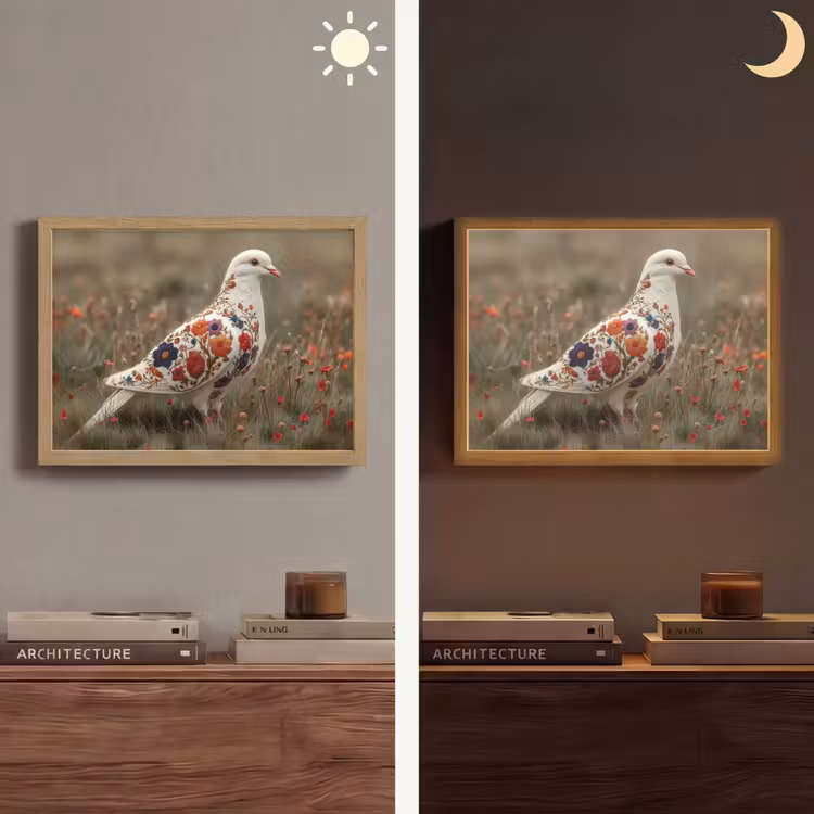 Duif - Bloemen - Natuur Light Box met batterij (Wandlamp) middel -sfeer3