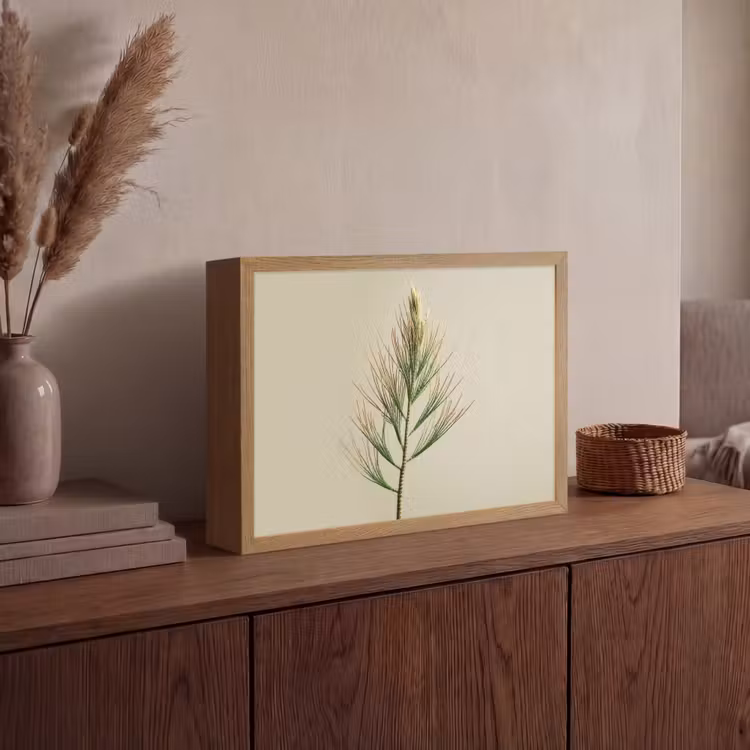 Dennentak - Naaldvormige bladeren - Lichtgroen Light Box met batterij (Wandlamp) middel -sfeer2