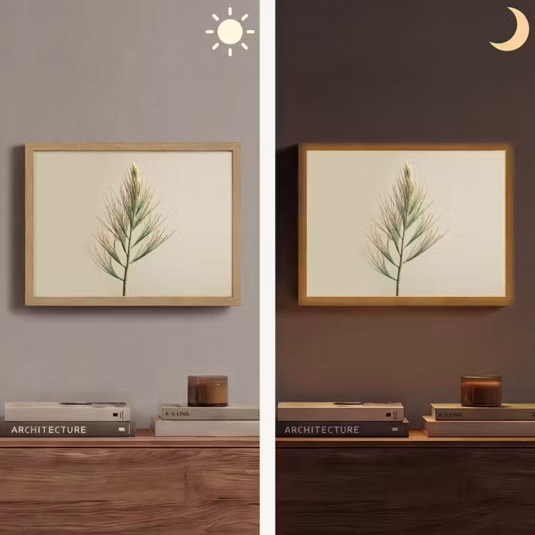 Dennentak - Naaldvormige bladeren - Lichtgroen Light Box met batterij (Wandlamp) middel -sfeer3