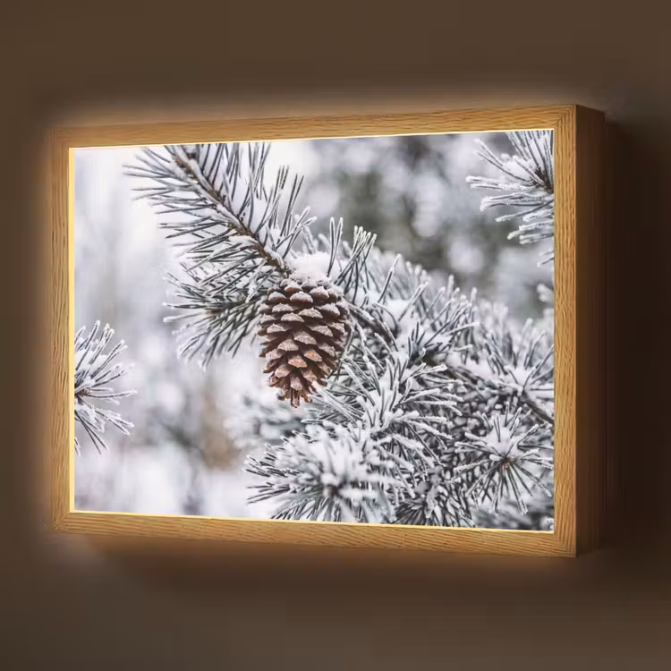 Dennenappel - Tak - Sneeuw - Winter - Sfeervol Light Box met batterij (Wandlamp) middel -z3d_website