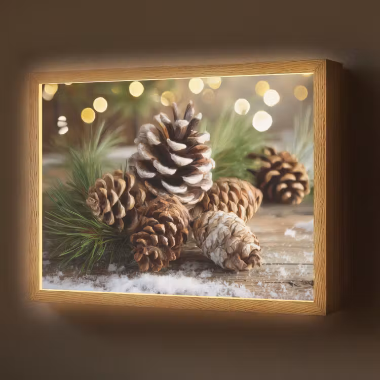 Dennenappels - Kerstsfeer - Bruin - Groen Light Box met batterij (Wandlamp) middel -z3d_website