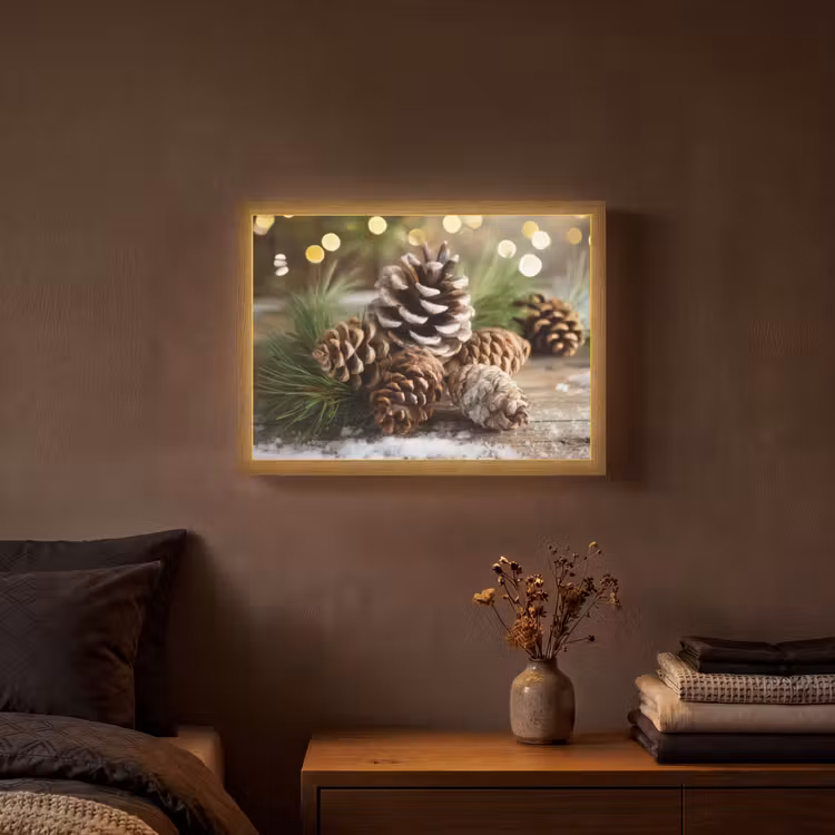 Dennenappels - Kerstsfeer - Bruin - Groen Light Box met batterij (Wandlamp) middel -sfeer4