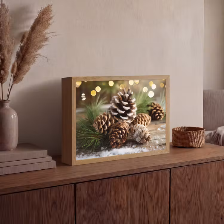Dennenappels - Kerstsfeer - Bruin - Groen Light Box met batterij (Wandlamp) middel -sfeer2